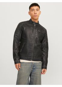 Jack & Jones JACK & JONES Herren Lederimitatjacke "JJEROCKY WASHED PU JACKET NOOS", schwarz, modisch, Gr. L, unifarben, vintage, Web, Obermaterial: 96% Polyester,