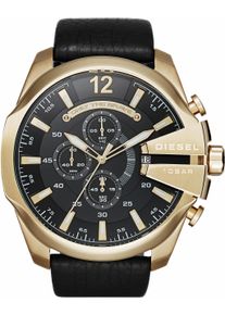 Diesel Herren Chronograph "MEGA CHIEF", schwarz, Armbanduhren, Quarzuhr, Armbanduhr, Herrenuhr, Stoppfunktion, Lederarmband