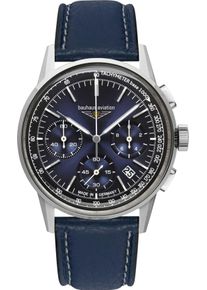 BAUHAUS Herren Chronograph "G38", blau, Armbanduhren, Quarzuhr, Armbanduhr, Herrenuhr, Made in Germany, Lederarmband, analog