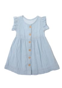Liliput Mädchen Sommerkleid, blau, feminin, Gr. 62, unifarben, 100% Baumwolle, Kleider, mit niedlicher Holzknopfleiste