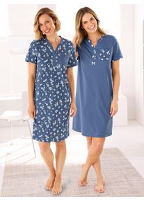 wäschepur WÄSCHEPUR Damen Sleepshirt "Sleepshirts", Gr. 36, blau, 100% Baumwolle, geblümt, gemustert, bedruckt, mehrfarbig, unifarben, Kleider