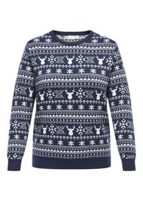 Only CARMAKOMA Damen Weihnachtspullover "CARXMAS WINTER LS O-NECK KNT", blau, casual, Gr. M, gemustert, Strick, Feinstrick, Obermaterial: 88%