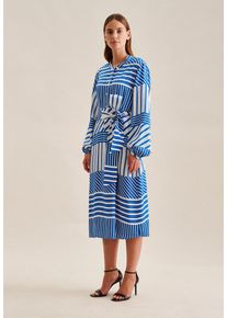 Seidensticker Damen Sommerkleid "Schwarze Rose", blau, Gr. 36, gestreift, 100% Viskose, Kleider, Langarm Kragen Streifen platziert