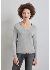 Street One Damen Strickpullover, grau, casual, Gr. 34, unifarben, Stoff, 60% Viskose, 40% Baumwolle, Pullover, mit V-Ausschnitt