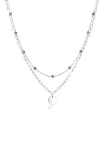 Elli Premium Damen Collierkettchen "Layer Gliederkette Labradorit 925 Sterling Silber", 45,mit Steinen, Silber 925 (Sterlingsilber), L: 45cm, silber,