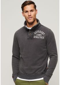 Superdry Herren Sweatshirt "Vintage Athletic Henley Jumper", schwarz, modisch, Gr. S, unifarben, angeraute Sweatware, Obermaterial: 100% Baumwolle,