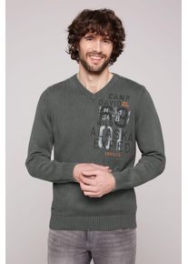 CAMP DAVID Herren Strickpullover, grün, casual, Gr. M, bedruckt, Strick, Obermaterial: 100% Baumwolle, Pullover, mit Logoprints vorne und hinten
