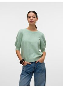 Véro Moda VERO MODA Damen Kurzarmpullover "VMDOFFY 2/4 O-NECK PULLOVER GA NOOS", grün, modisch, Gr. S, meliert, Strick, Obermaterial: 94% Polyester, 3%