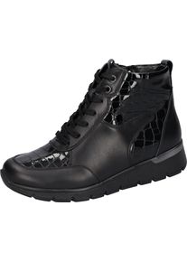 Waldläufer WALDLÄUFER Damen Schnürboots "K-RAMONA", Gr. 6,5, schwarz, Nappaleder, Lackleder, Reptilienprägung, klassisch, Schuhe, Stiefelette, Bequemschuh mit