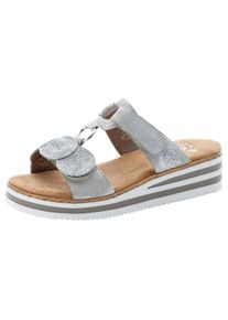 Rieker Damen Pantolette, Gr. 42, silber, Lederimitat, metallic, sportlich, Schuhe, Keilabsatz, Sommerschuh, Schlappen für den Sommer