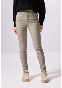 Damen Lederimitathose, beige, casual, Gr. 46, STREET ONE STUDIO, unifarben, Stoff, 76% Viskose, 21% Nylon, 3% Elasthan, Hosen, High Waist