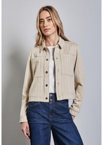 Street One Damen Kurzblazer, beige, casual, Gr. 38, gestreift, Stoff, 70% Polyester, 26% Viskose, 4% Elasthan, Blazer, mit Brusttaschen