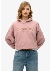 Superdry Damen Kapuzensweatshirt "VENUE METALLIC RELAXED HOOD", lila, casual, Gr. S, bedruckt, Sweatware, Obermaterial: 100% Baumwolle, Sweatshirts