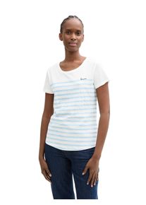 Damen T-Shirt, blau, casual, Gr. XL, Tom Tailor Denim, gestreift, Single Jersey, Obermaterial: 100% Baumwolle, Shirts, mit Streifen Muster