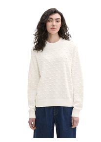 Damen Rundhalspullover, weiß, casual, Gr. XL, Tom Tailor Denim, unifarben, Strick, Obermaterial: 100% Baumwolle, Pullover, mit Bommel-Allover-Details