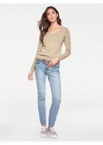 Heine Damen Rundhalspullover "Rundhals-Pullover", beige, Gr. 42, unifarben, 100% Baumwolle, Pullover