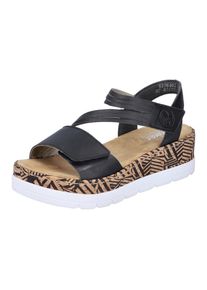 Rieker Damen Keilsandalette, Gr. 41, schwarz, Lederimitat, modisch, Schuhe, Sommerschuh, Sandale, Keilabsatz, mit gemusterter Plateausohle