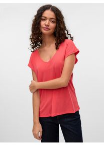 Véro Moda VERO MODA Damen V-Shirt "VMFILLI SS V-NECK TEE GA NOOS", rosa, modisch, Gr. XS, unifarben, Jersey, Obermaterial: 70% Modal, 30% Polyester, Shirts