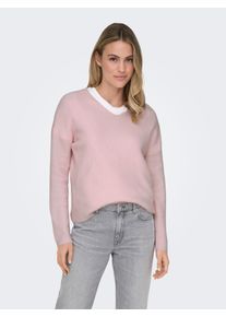 Only Damen V-Ausschnitt-Pullover "ONLCAMILLA V-NECK L/S PULLOVER KNT NOOS", rosa, modisch, Gr. S, meliert, Strick, Rippstrick, Obermaterial: 74%