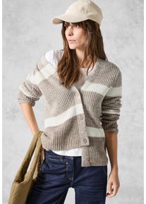 Cecil Damen Cardigan, beige, casual, Gr. XXL, gestreift, Web, 62% Baumwolle, 28% Polyacryl, 10% Nylon, Strickjacken, mit V-Ausschnitt
