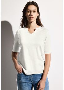 Cecil Damen T-Shirt, weiß, casual, Gr. L, unifarben, Web, Stoff, 50% Modal, 50% Baumwolle, Shirts, mit geschlitztem Rundhalsausschnitt
