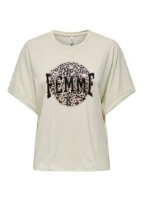 Only Damen Kurzarmshirt "ONLLUCY LIFE S/S LEO TOP CS JRS", beige, modisch, Gr. M, Jersey, Obermaterial: 100% Baumwolle, Shirts