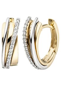 Jobo Damen Paar Creolen, SI = kleine Einschlüsse, Gelbgold 585-Weißgold 585-Diamanten, gelb, Gelbgold 585, Weißgold 585, Diamanten, Ohrringe, 585