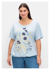 sheego Damen Rundhalsshirt "Große Größen", blau, feminin, Gr. 50, bedruckt, Obermaterial: 50% Baumwolle, 50% Modal, Shirts, mit Blumen-Frontprint