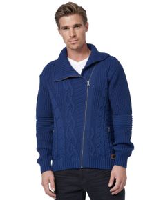 Rusty Neal Herren Strickjacke, blau, casual, Gr. XL, unifarben, 70% Polyacryl, 30% Baumwolle, Strickjacken, mit asymmetrischem Reißverschluss