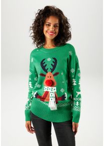 Aniston CASUAL Damen Weihnachtspullover, grün, modisch, Gr. 38, gemustert, Jacquardmuster, Strick, Obermaterial: 100% Polyacryl, Pullover, mit