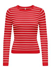 Only Damen Strickpullover "ONLMILA LS STRIPE BUTTON O-NECK CC KNT", rot, modisch, Gr. XL, gestreift, Strick, Obermaterial: 80% Viskose, 20% Polyamid,