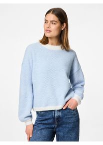 Pieces Damen Rundhalspullover "PCDILIPPA LS O-NECK KNIT MM", blau, modisch, Gr. S, gemustert, Strick, Obermaterial: 79% Polyester, 13% Polyacryl, 5%