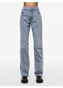 Pieces Damen Straight-Jeans "PCKELLY HW STRAIGHT JEANS LB302 NOOS", blau, casual, Gr. 29, unifarben, Denim/Jeans, Obermaterial: 99% Baumwolle, 1%
