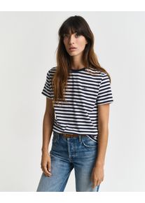Gant Damen T-Shirt "REG STRIPED SHIELD SS T-SHIRT", blau, casual, Gr. XL, Single Jersey, Obermaterial: 100% Baumwolle, Shirts