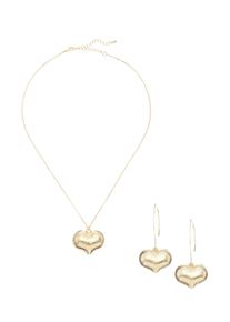 Lascana Damen Ohrring und Ketten Set, gold, Metall, Schmuck-Sets, 2-teiliges Set aus Halskette und Ohrringe mit Herzanhänger