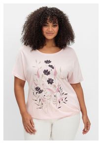 sheego Damen Rundhalsshirt "Große Größen", rosa, feminin, Gr. 46, bedruckt, Obermaterial: 50% Baumwolle, 50% Modal, Shirts, mit Blumen-Frontprint