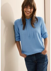 Cecil Damen Strickpullover, blau, casual, Gr. XL, unifarben, Strick, Obermaterial: 58% Viskose, 42% Polyester, Pullover, mit Kapuze und Tunnelzug
