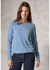 Cecil Damen Strickpullover, blau, casual, Gr. XXL, unifarben, Web, Stoff, 60% Baumwolle, 40% Viskose, Pullover, mit Rundhalsausschnitt