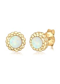 Elli Damen Paar Ohrstecker "Geo Kreis Vintage Opal Blüte 925 Sterling Silber", OneSize,mit Steinen, Silber 925 (Sterlingsilber), gold, Silber 925
