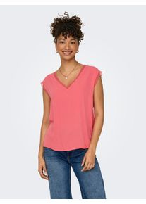Only Damen V-Shirt "ONLJASMINA S/S V-NECK LACE TOP NOOS PTM", rosa, modisch, Gr. XS, unifarben, Jersey, Obermaterial: 100% Viskose, Shirts
