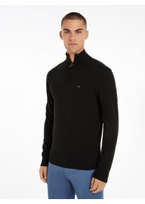 Tommy Hilfiger Herren Troyer "ESSENTIAL COTTON ZIP MOCK", schwarz, casual, Gr. L, Strick, Obermaterial: 100% Baumwolle, Pullover
