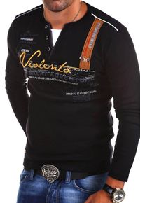 behype Herren Langarmshirt "ADVENTURE", schwarz, casual, Gr. M, bedruckt, bestickt, unifarben, 100% Baumwolle, Shirts, mit modischer Stickerei