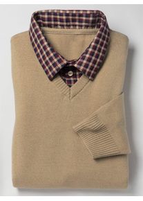 CLASSIC Herren Strickpullover "Pullover", braun, Gr. 50, unifarben, gemustert, 100% Polyacryl, Kragen:100% Baumwolle, Pullover