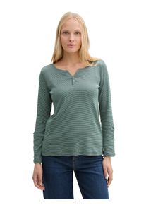 Tom Tailor Damen Henleyshirt, grün, casual, Gr. XXL, gestreift, Web, Obermaterial: 97% Baumwolle, 3% Elasthan, Shirts, mit 7/8 Arm