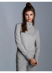 TRIGEMA Damen Sweatjacke "TRIGEMA Jacke veredelt mit Kristallsteinen", grau, casual, Gr. S, 95% Baumwolle, 5% Elastan, Sweatjacken