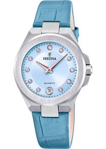 Festina Damen Quarzuhr "Mademoiselle", blau, Armbanduhren, Armbanduhr, Damenuhr, Edelstahlarmband, analog, Tag, Zirkonia (synth.)