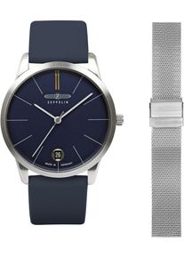 Zeppelin Damen Quarzuhr "Flatline Lady", blau, Armbanduhren, Armbanduhr, Damenuhr, analog, Datum, Made in Germany, Exklusivmodell