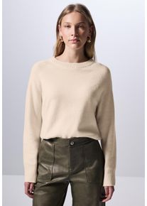 Damen Strickpullover, beige, casual, Gr. 46, STREET ONE STUDIO, unifarben, Web, 37% Baumwolle, 34% Polyacryl, 26% Polyester, 3% Elasthan, Pullover,