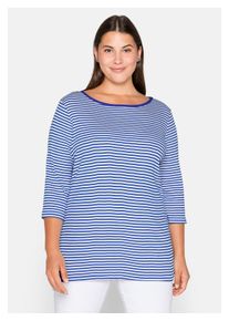 sheego Damen 3/4-Arm-Shirt "Große Größen", blau, casual, Gr. 40, gestreift, Obermaterial: 100% Baumwolle, Shirts, aus Rippware mit garngefärbten