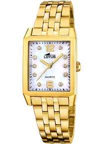 Lotus Damen Quarzuhr "Square", gold, Armbanduhren, Armbanduhr, Damenuhr, Edelstahlarmband, analog, Zirkonia (synth.)